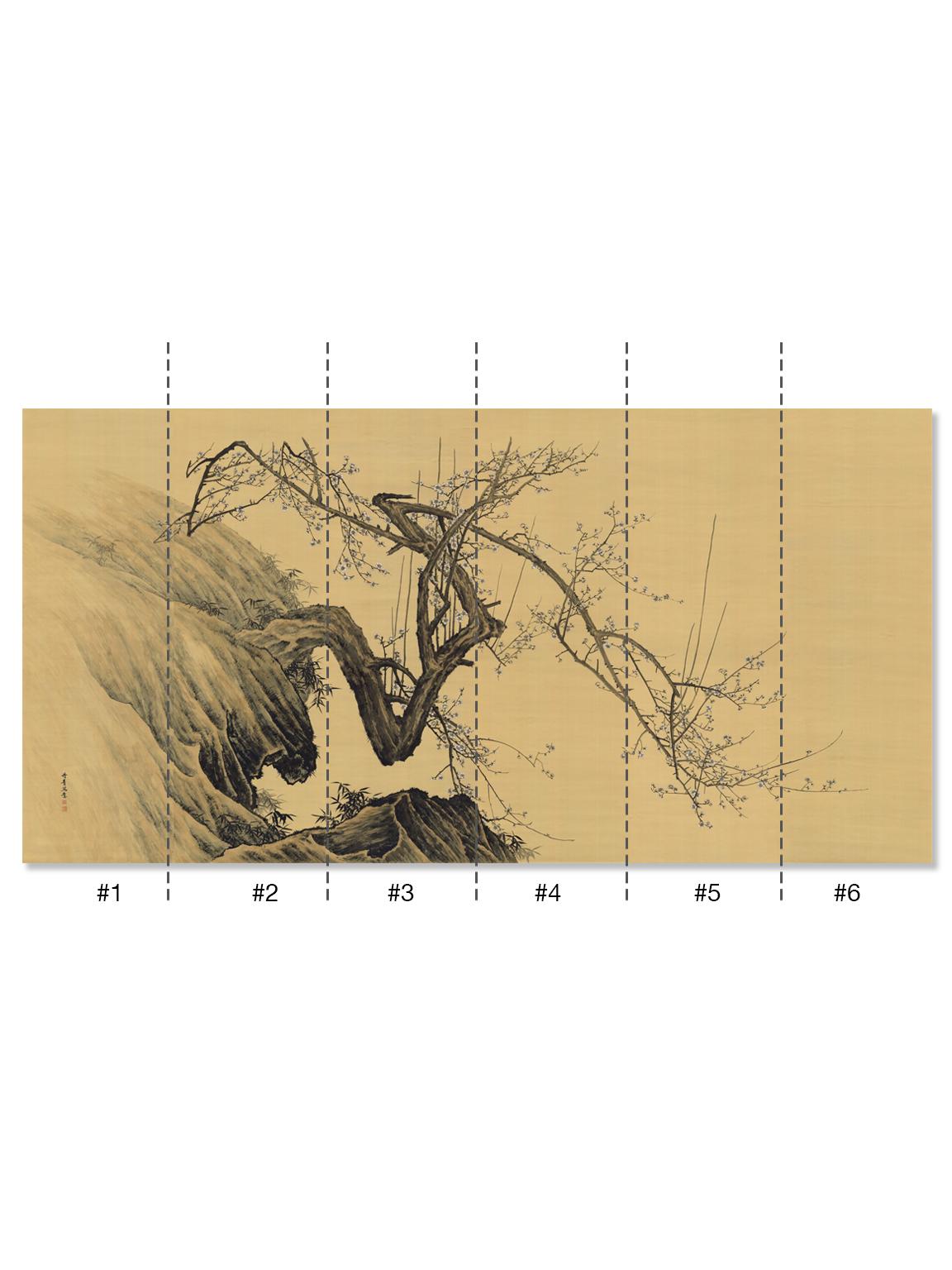 Rock Tree ist ein stimmungsvolles japanisches Gemälde, das im traditionellen Tuschestil gehalten ist. Inspiriert von japanischen Paravents, kann Rock Tree ein kraftvolles Statement oder ein Blickpunkt für moderne Innenräume sein. Dieses Set besteht