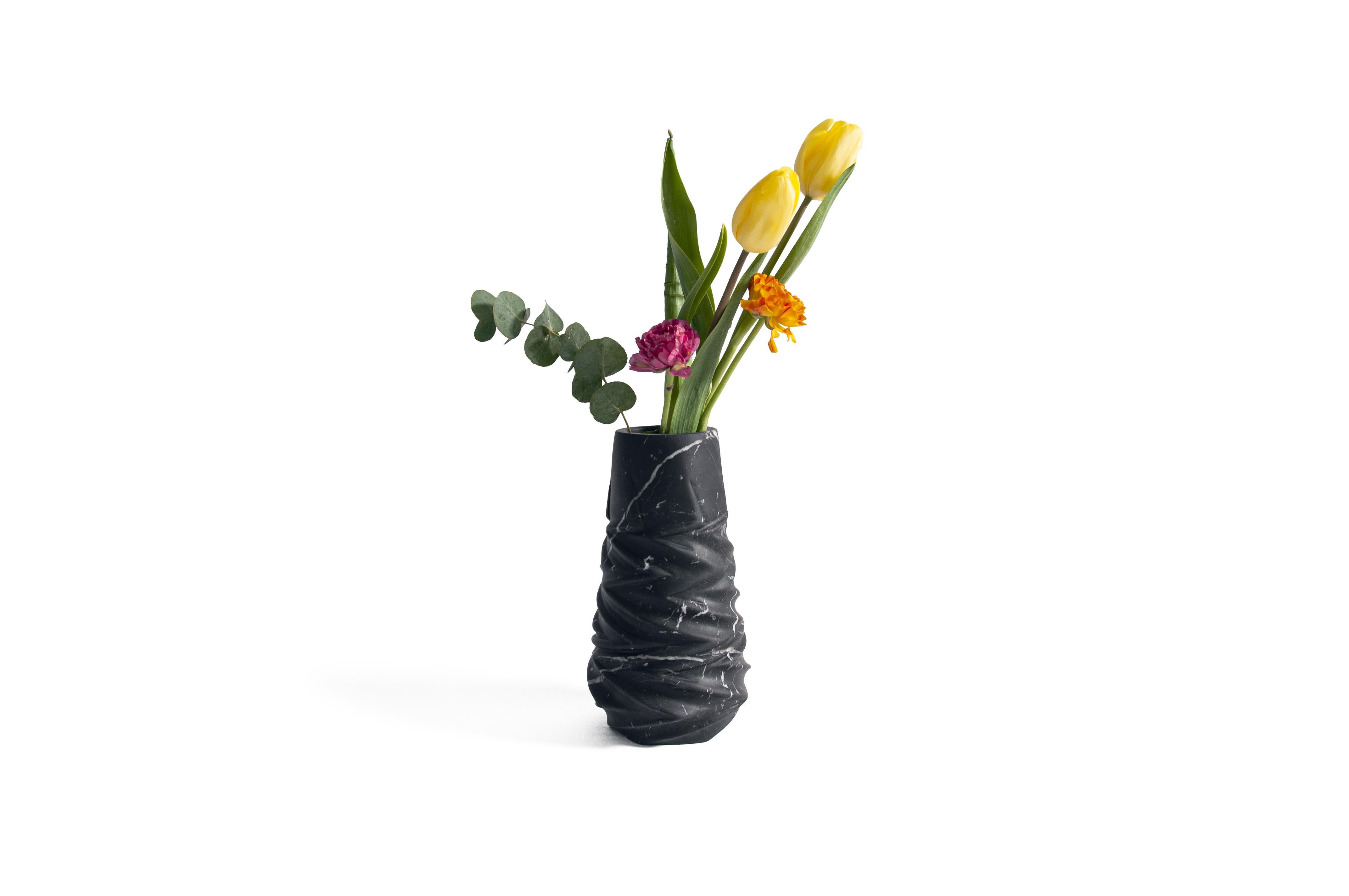 Italian Handmade Rock Vase in Black Marquina Marble For Sale