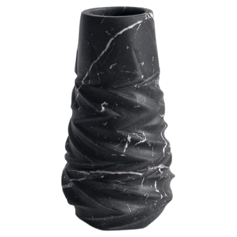Handmade Rock Vase in Black Marquina Marble For Sale