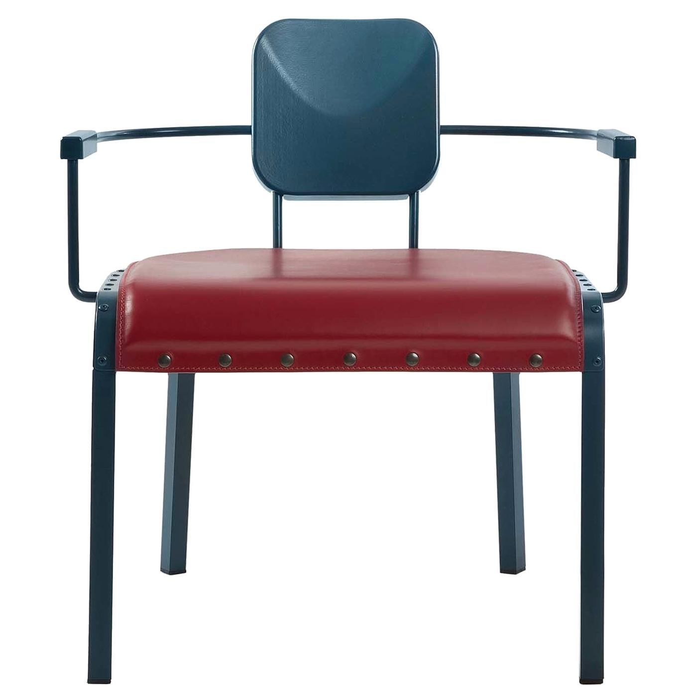 Rock4 Blue Lounge Armchair with Red Leather Seat by Marc Sadler For Sale