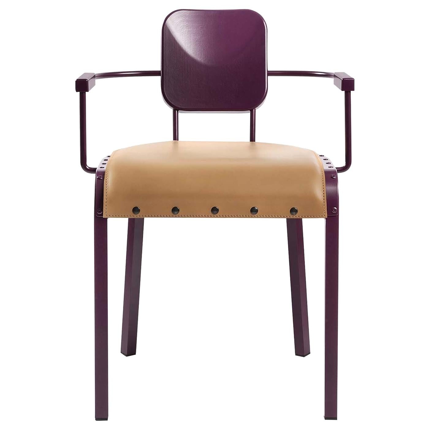 Fauteuil Rock4 violet avec assise en cuir de Marc Sadler