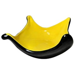 Vintage Rockabilly Style Bowl Yellow and Black Ceramic, 1952