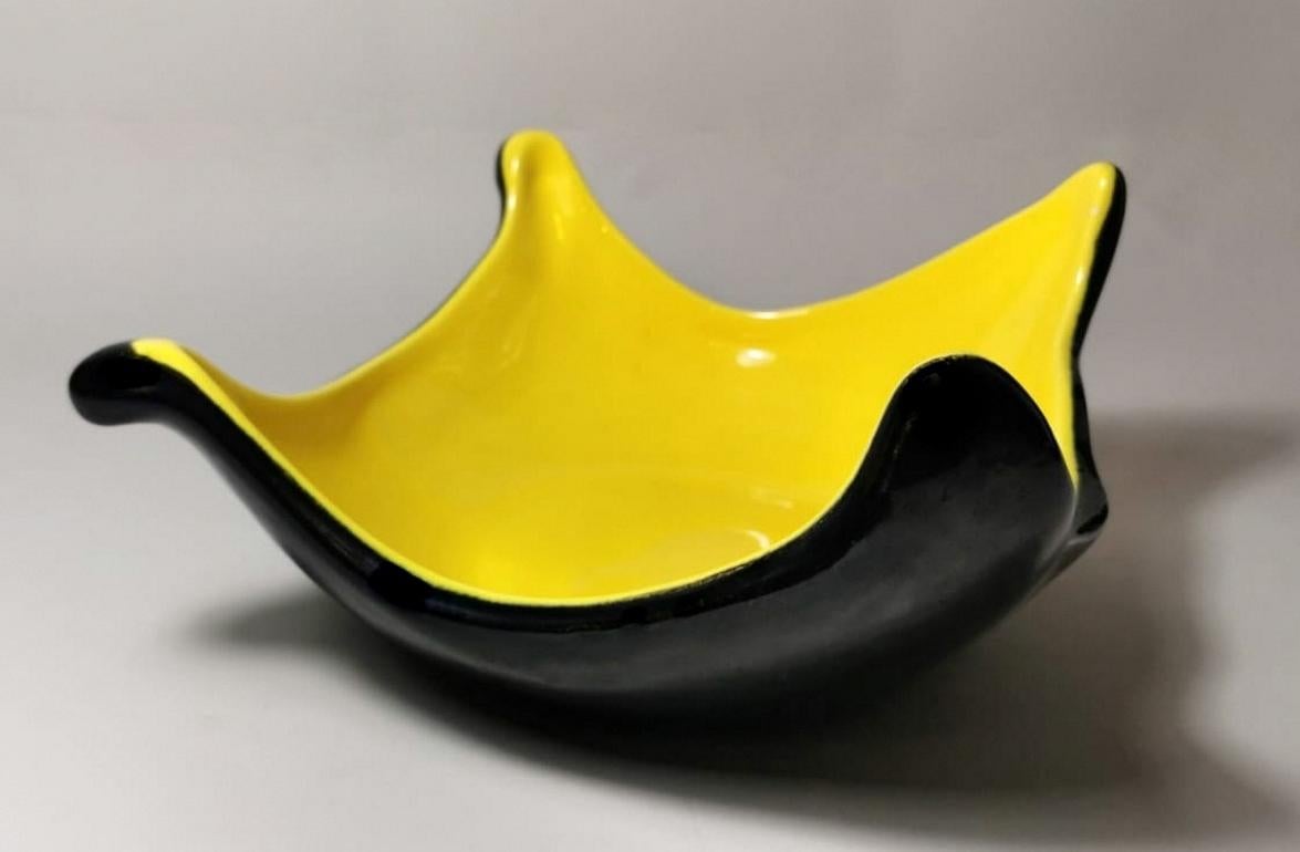 Italian Rockabilly Style Bowl Yellow and Black Ceramic, 1952
