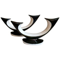 Rockabilly Style Pair of Black and White Ceramic Candlesticks