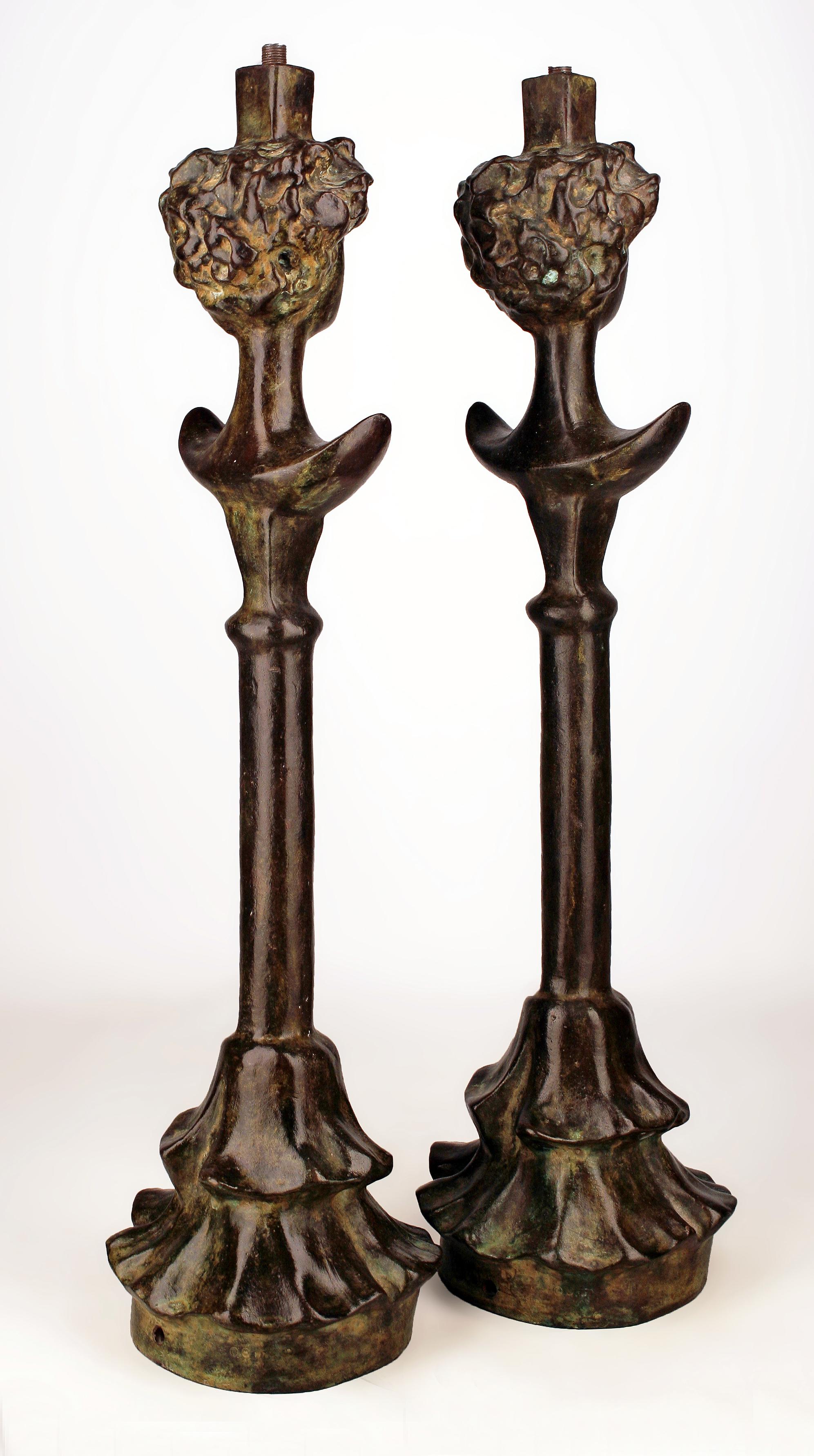 Cast Rockefeller Collection's Bronze Lamps Set Based on Giacometti's 'Tête de Femme' For Sale