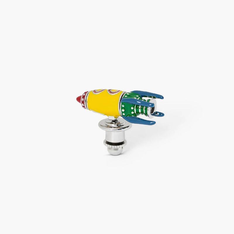 Rocket Man pin in multicolour enamel

Rhodium plated base metal peices inspired by one of Elton’s most iconic songs ‘Rocket Man’. The song describes a Mars-bound astronaut’s mixed feelings at leaving his family in order to do his job, it’s now the