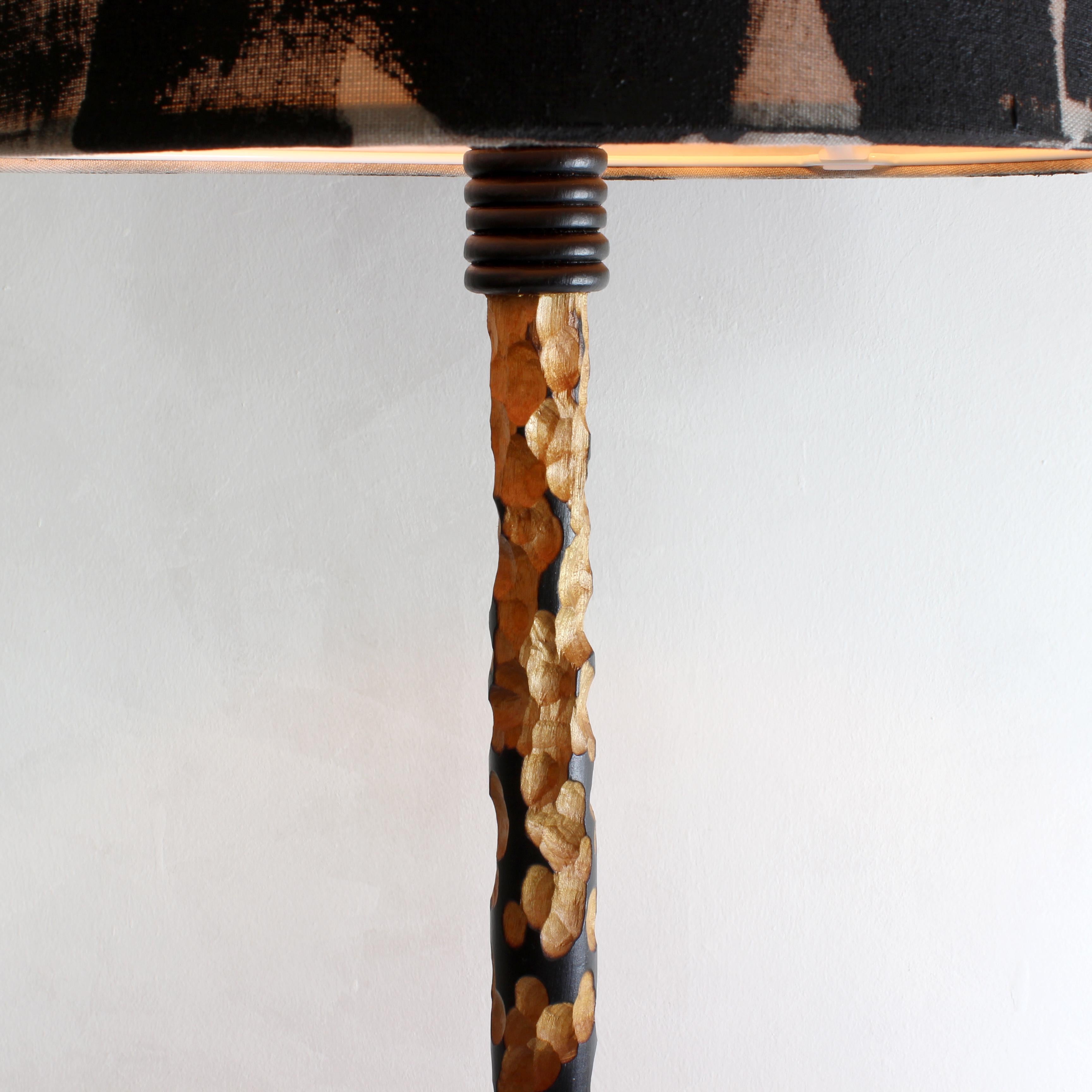Hand-Carved Rocket, Unique Sculptural Lighting, Floor Lamp from Reclaimed Burned Wood For Sale