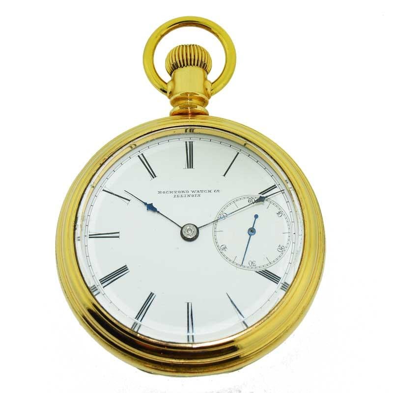 Rockford Watch Co. Rare boîtier et cadran antique avec boîtier rempli d'or et étui magnétique, vers 1870