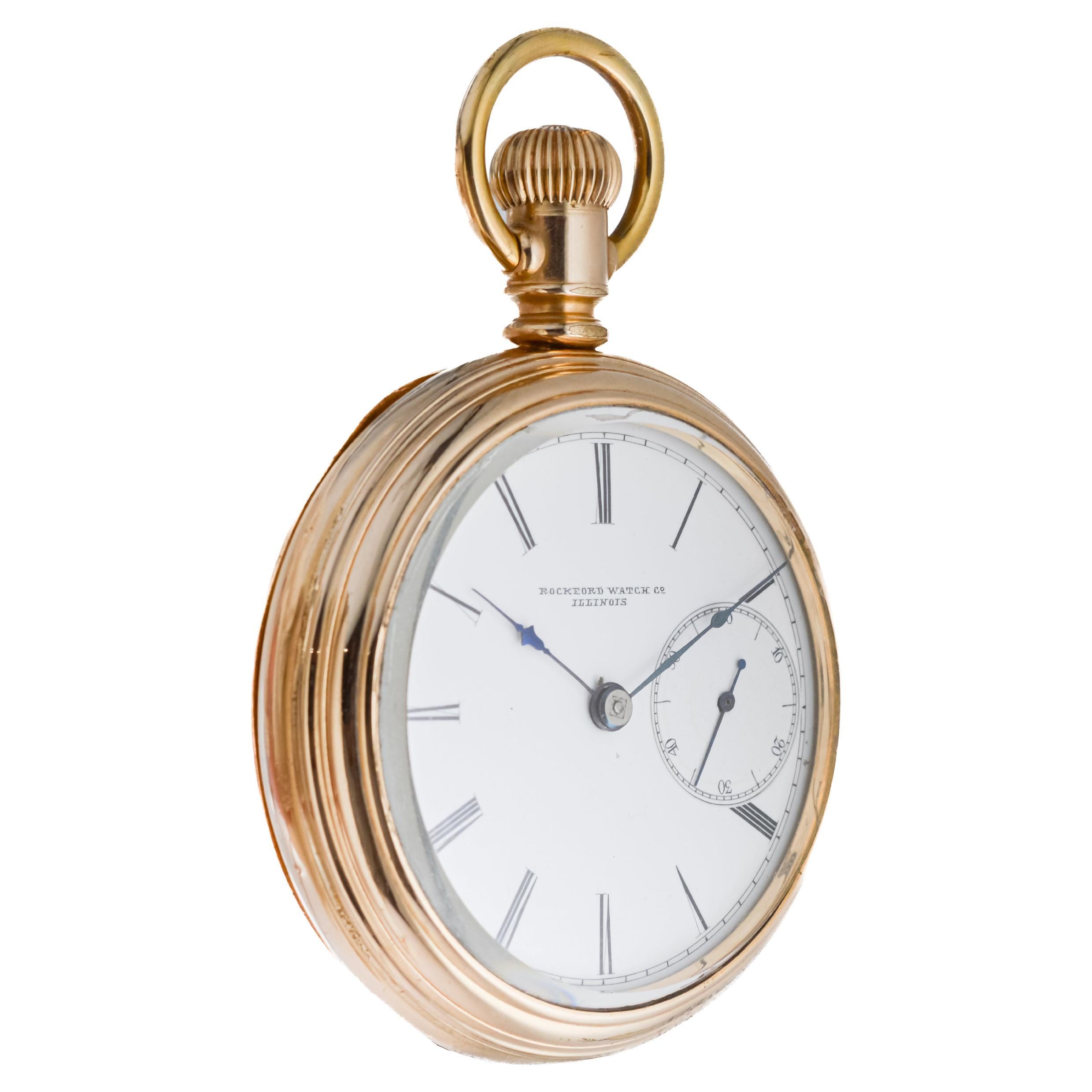 Rockford Watch Co. Or rempli d'un rare bouclier anti magnétique de 1870 Bon état - En vente à Long Beach, CA
