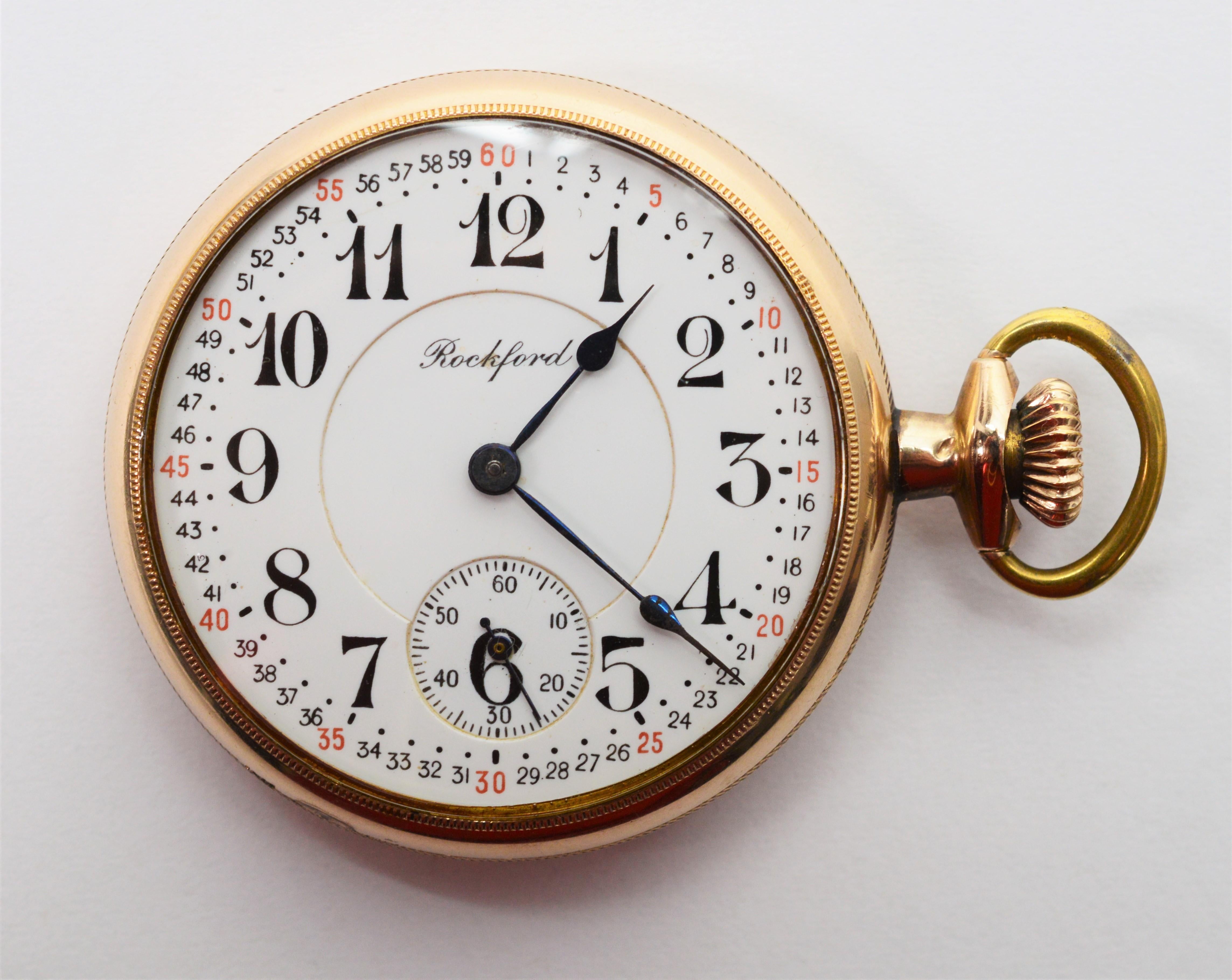 Men's Rockford Watch Co. Railroad Style Pocket Watch with Skeleton Display Back