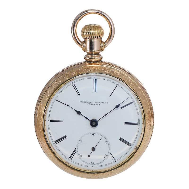 Rockford Gelbgold-Taschenuhr mit offenem Zifferblatt von 1886 (Frühviktorianisch) im Angebot