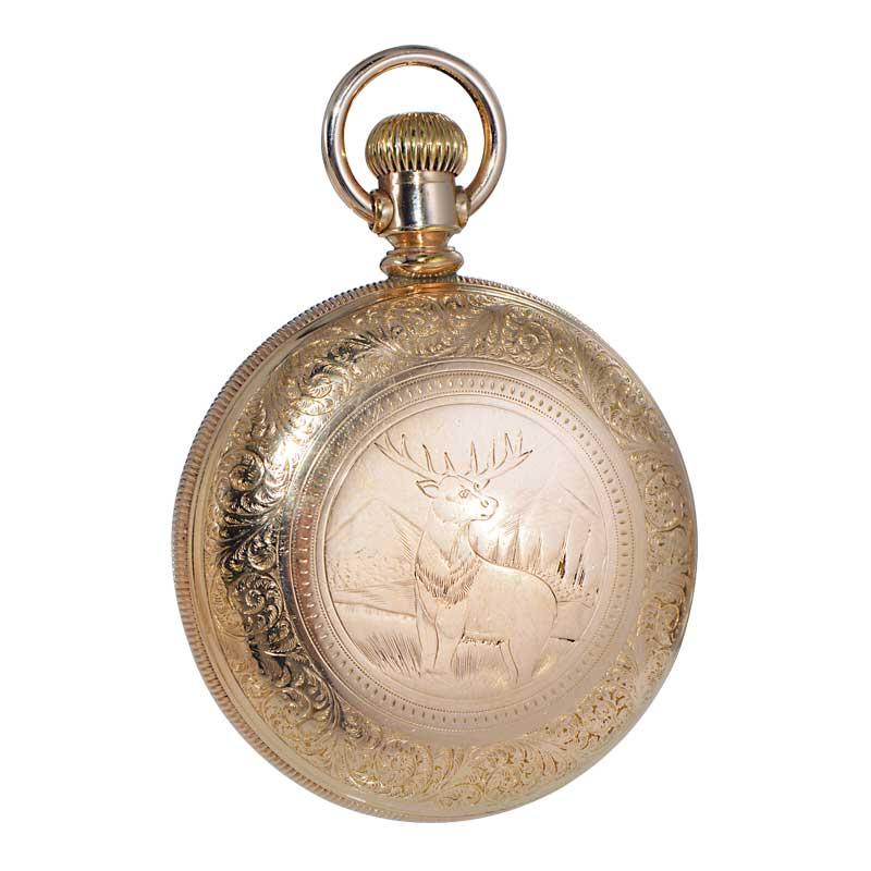 Early Victorian Rockford Yellow Gold Filled Open Faced Pocket Watch from 1886 For Sale