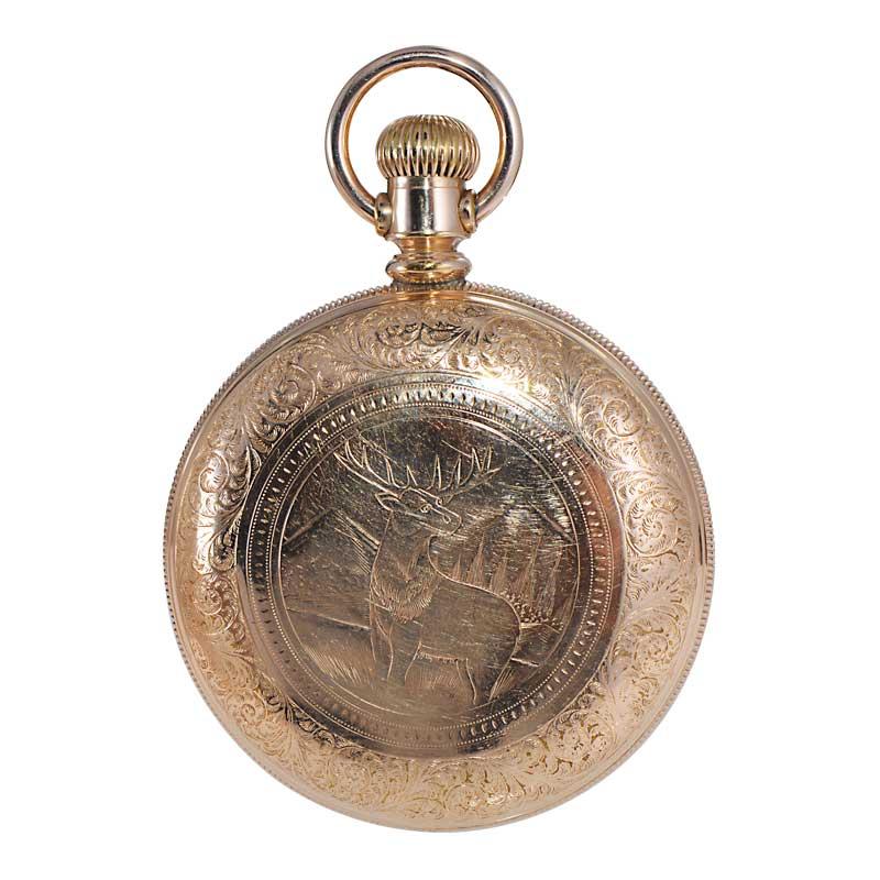 Rockford Yellow Gold Filled Open Faced Pocket Watch from 1886 In Excellent Condition For Sale In Long Beach, CA