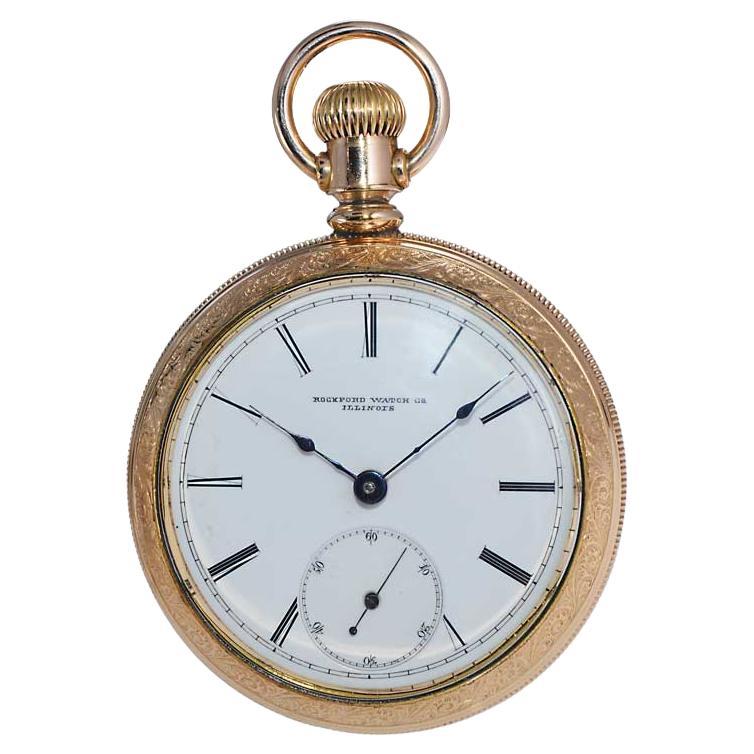 Rockford Yellow Gold Filled Open Faced Pocket Watch from 1886 For Sale