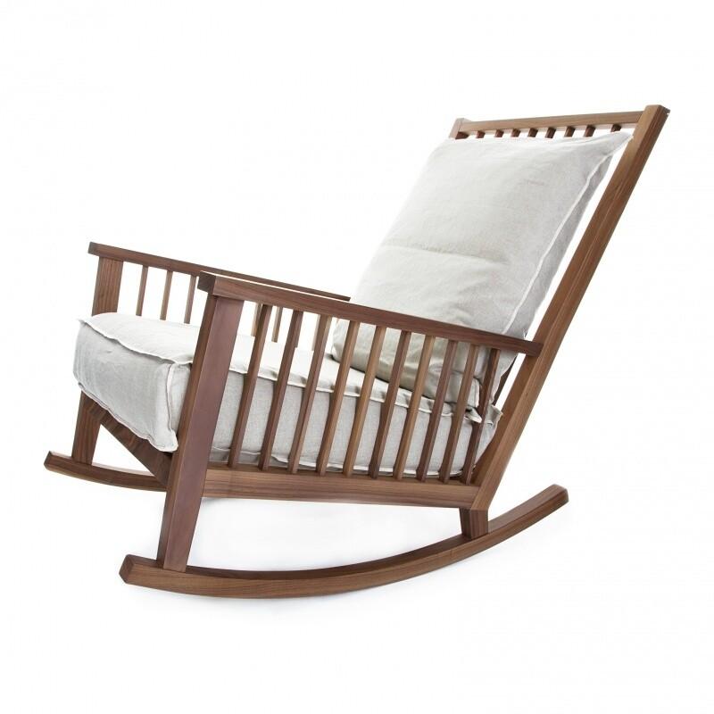 Brand: Gervasoni
Design: Paola Navone
Model: Gray 09 Rocking Armchair

The Gray 09 Rocking Armchair by Gervasoni, designed by Paola Navone, is a refined piece that merges modern design with timeless comfort. Defined by a high backrest with visible