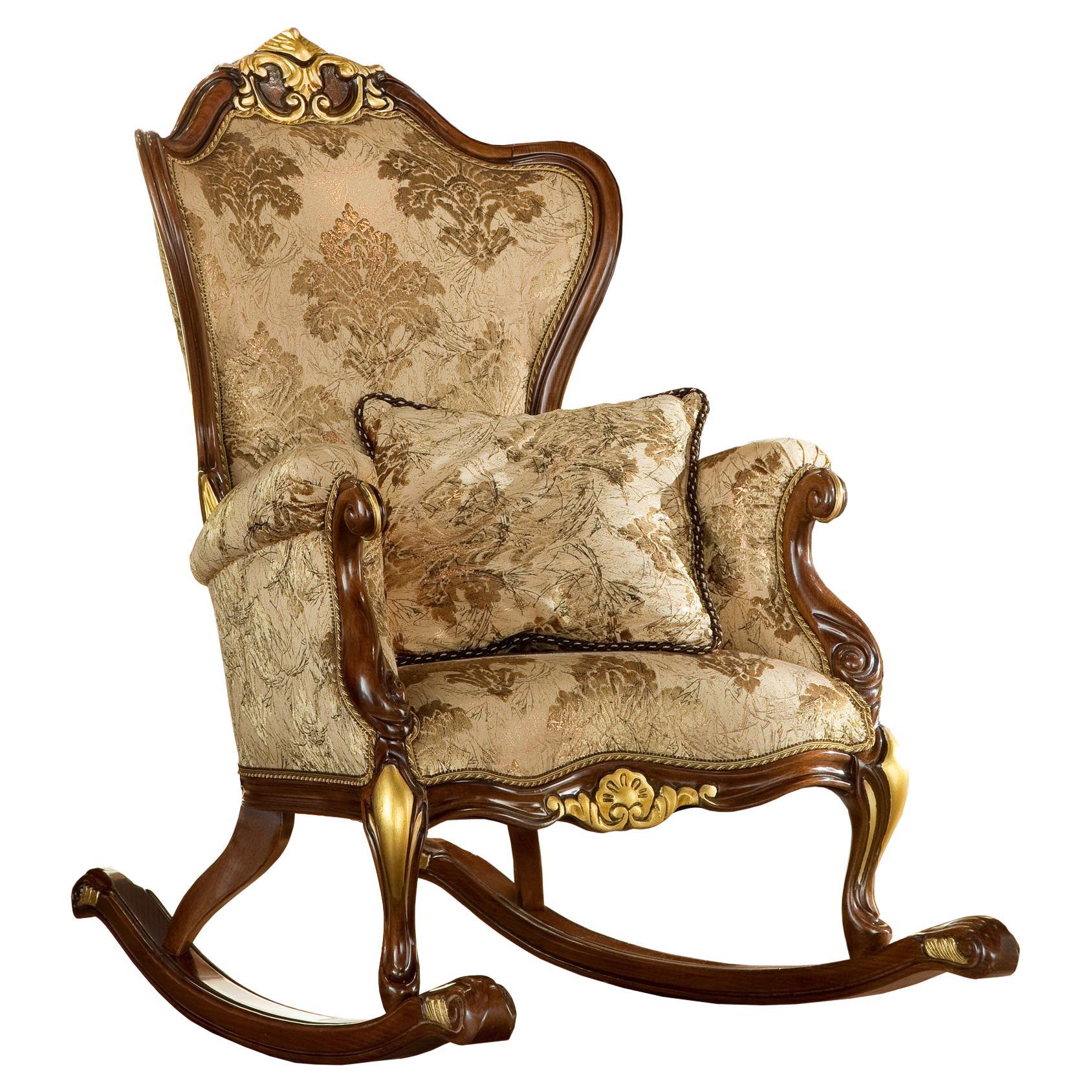 Rocking Armchair in Natural Walnut Wood and Gold Leaf Finishes by Modenese