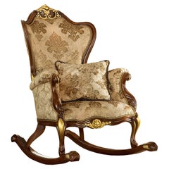 Fauteuil à bascule en bois de noyer naturel et finitions en feuille d'or par Modenese