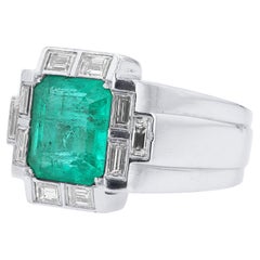 Antique Rocking Art Deco Colombian Emerald 2.70 Carat Diamond Ring