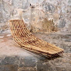 Rocking bamboo daybed or lounge chair from France, 1970s