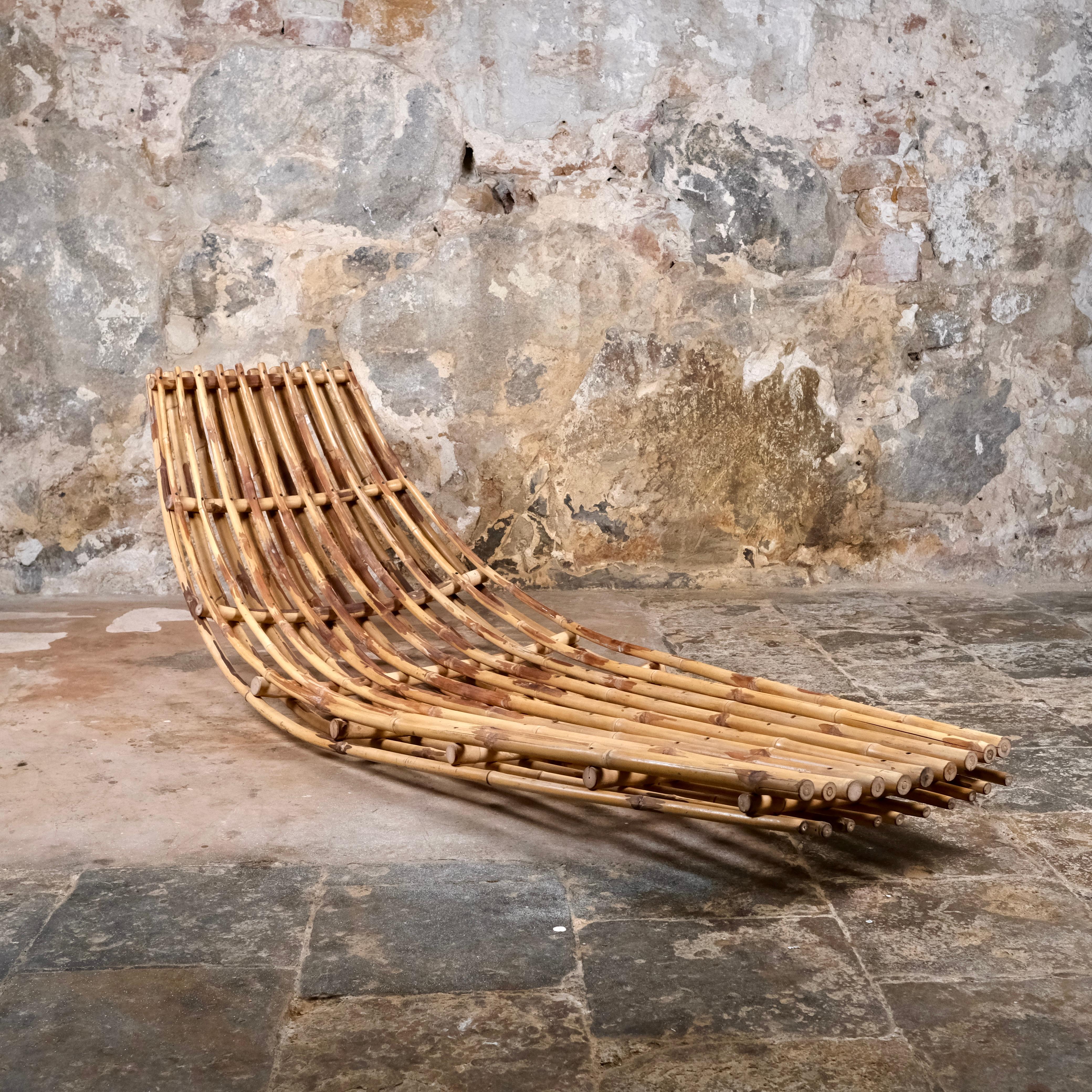 Mid-Century Modern Rocking bamboo daybed or lounge chair from France, 1970s For Sale
