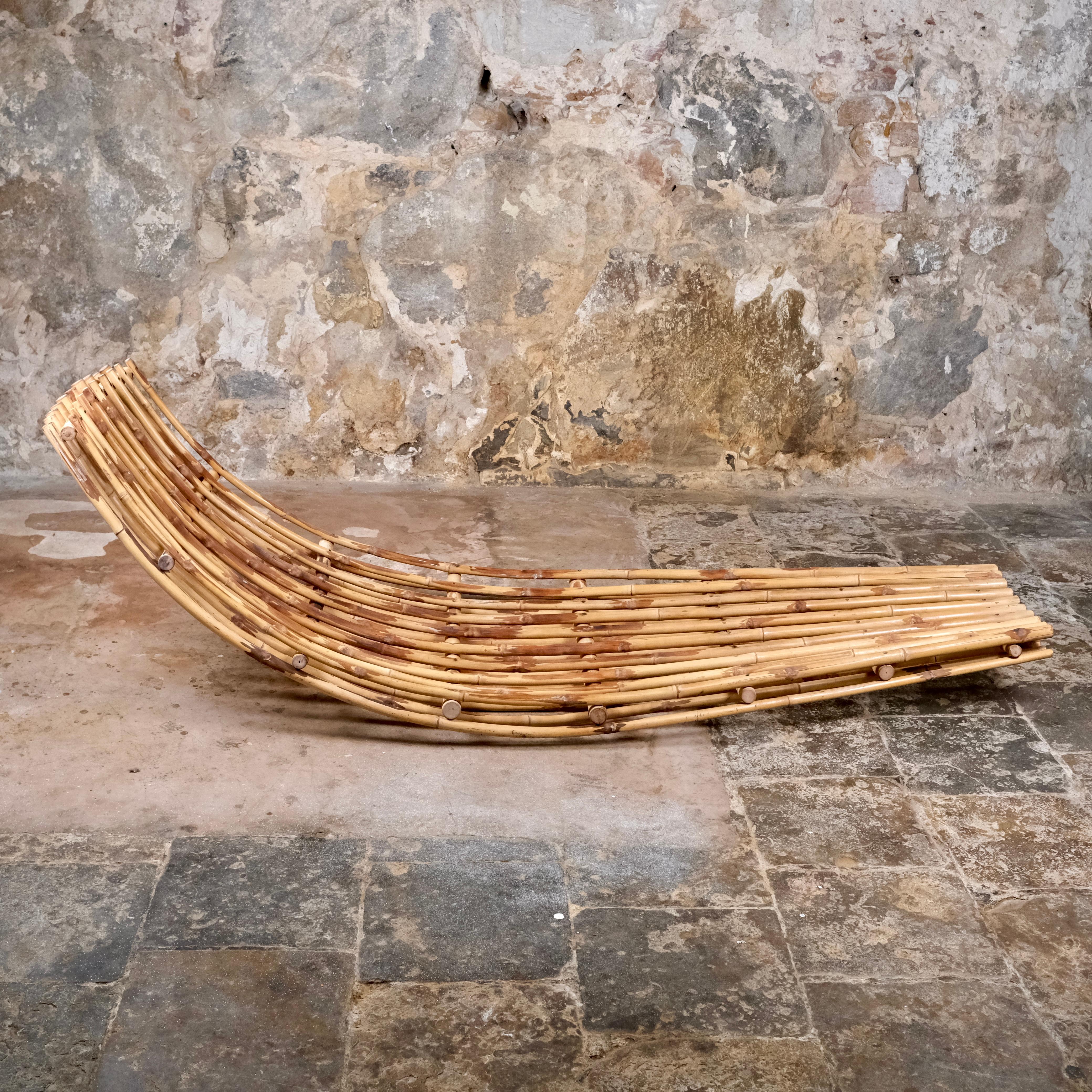 French Rocking bamboo daybed or lounge chair from France, 1970s For Sale