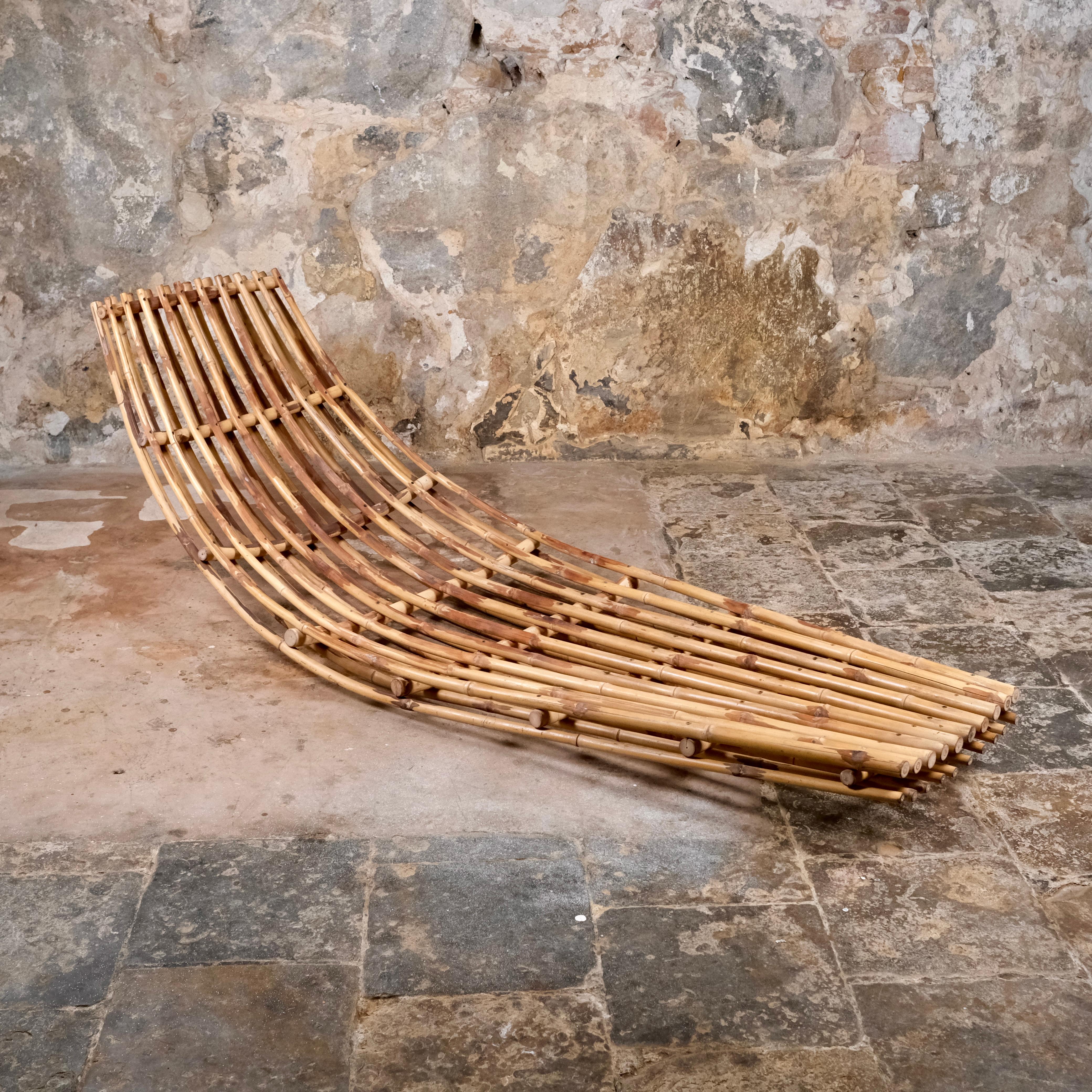 Bamboo Rocking bamboo daybed or lounge chair from France, 1970s For Sale