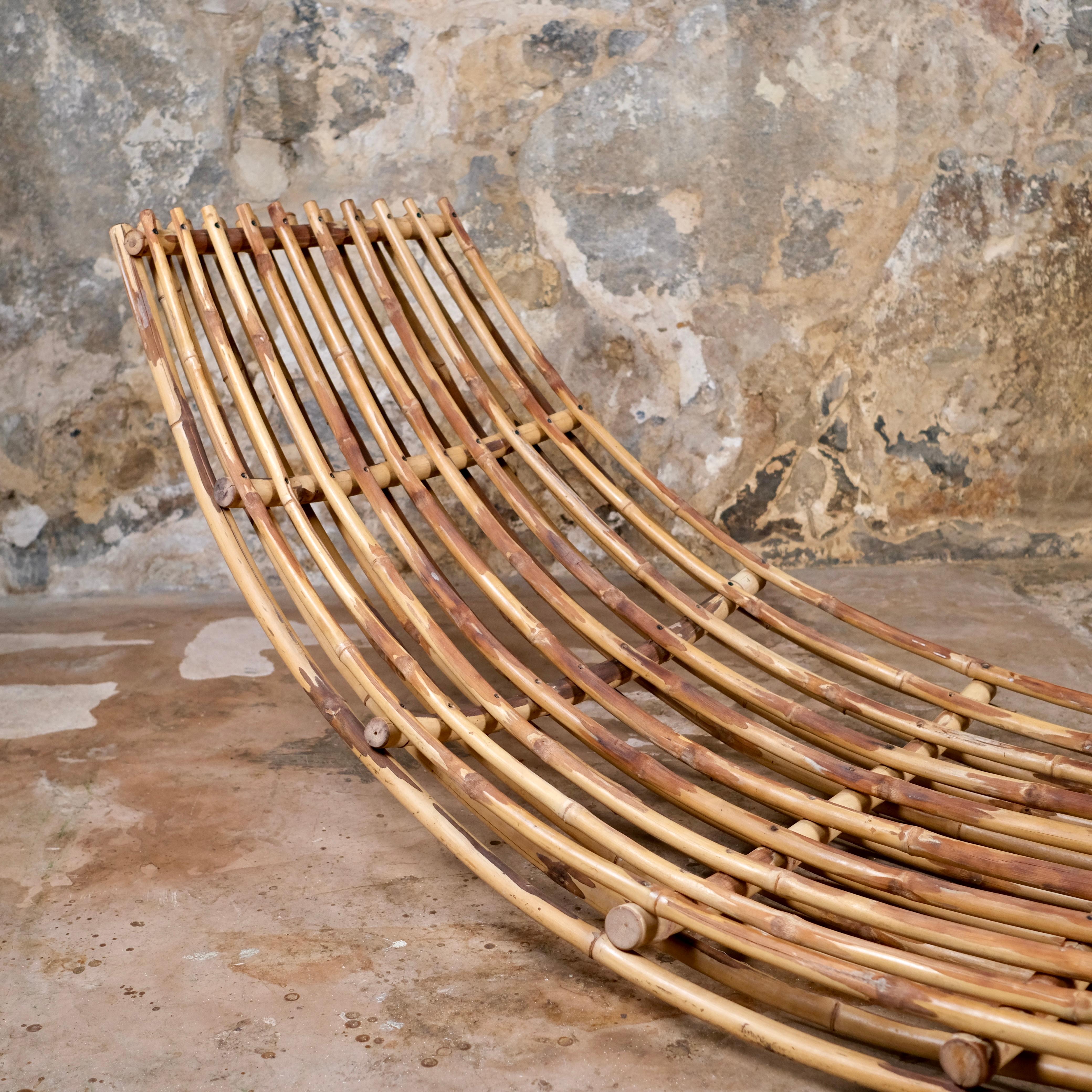 Rocking bamboo daybed or lounge chair from France, 1970s For Sale 1
