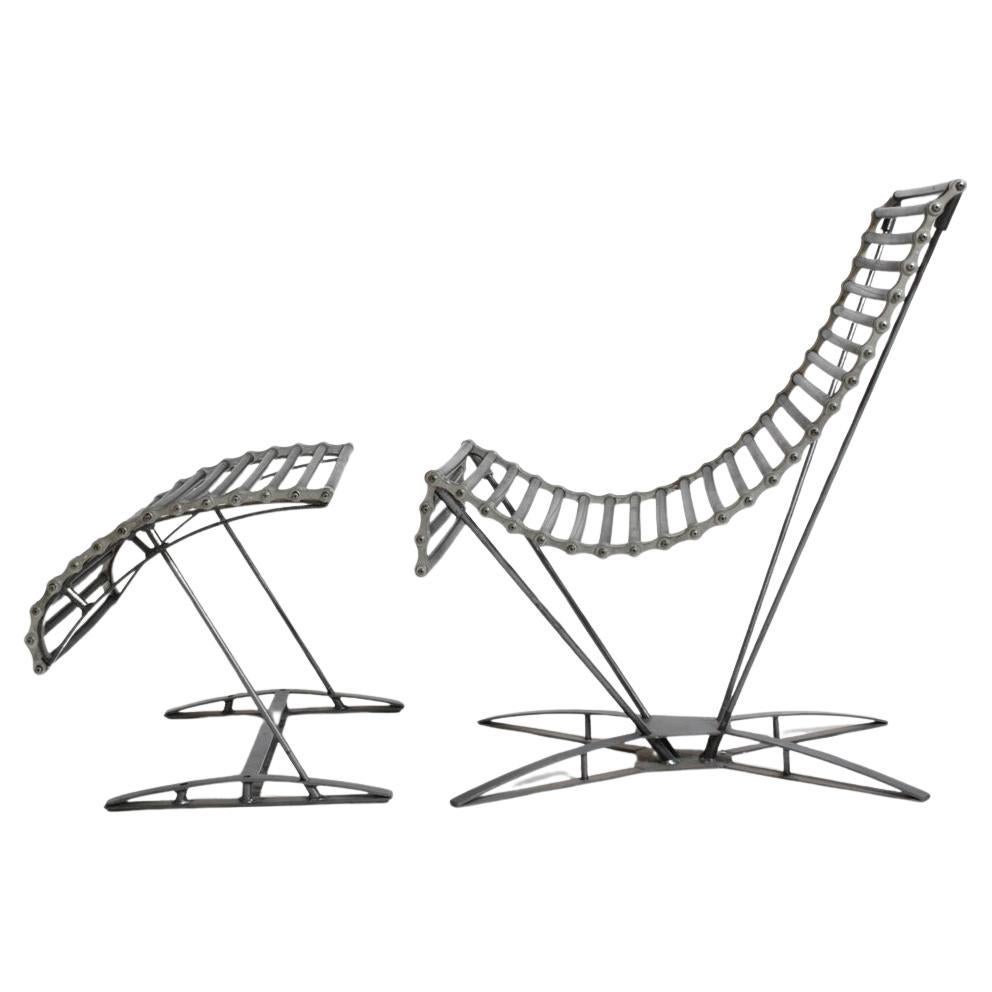 Tumbona y reposapiés "Rocking Chaine" de J-M Mouligne, años 90 en venta
