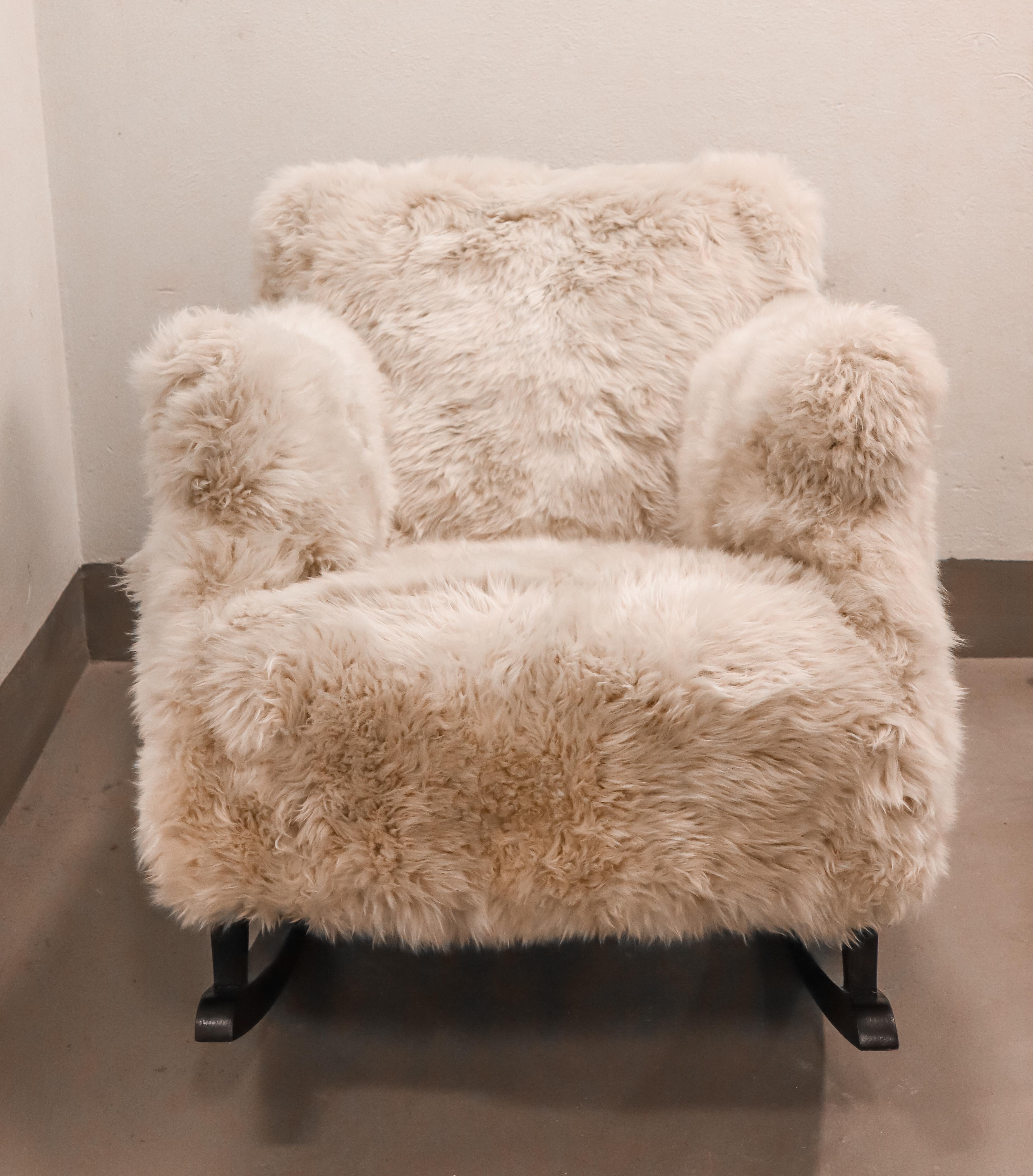 Mid-20th Century Rocking Chair - 1930s Sweden - Swedish Modern - Sheepskin