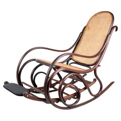 Used Rocking Chair And Its Footrest, Beech, Spirit "Thonet" 1900