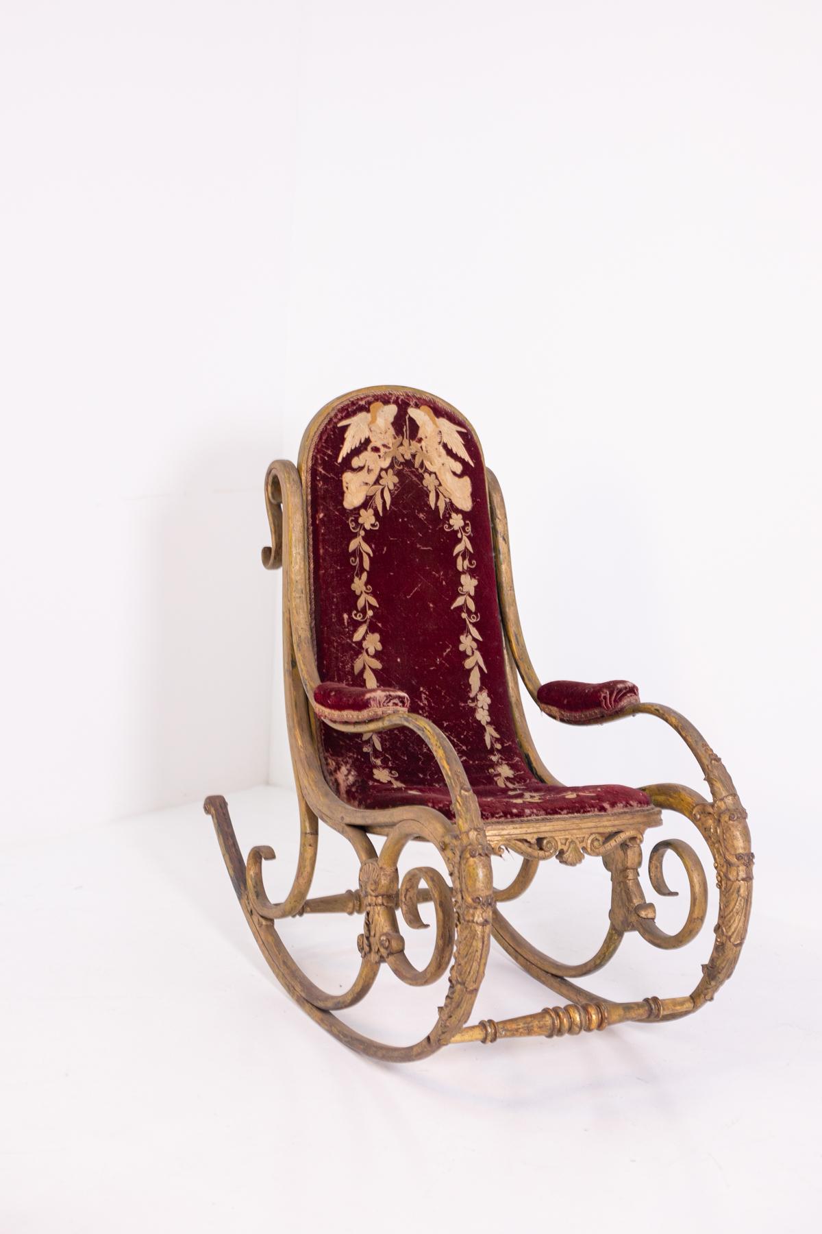 Baroque Rocking Chair by Anton Fix and Micheal Thonet, 1850s For Sale