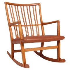 Schaukelstuhl von Hans J. Wegner, Modell ML33, Eiche und Leder, 1950er Jahre