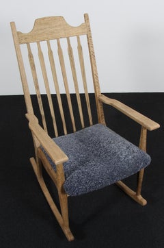 Henning Kjærnulf Oak & Leather Rocking Chair, Scandinavian Modern