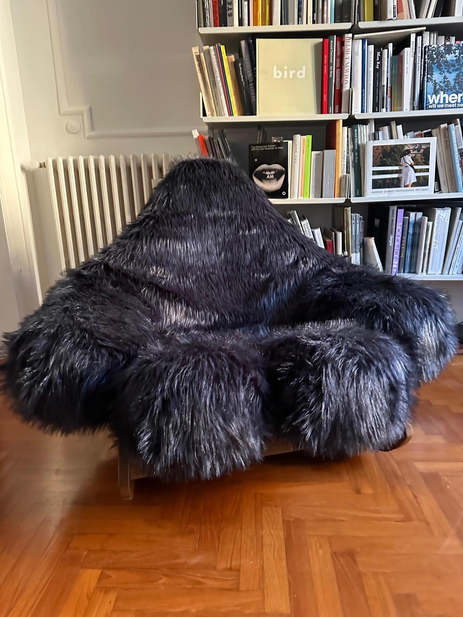 Faux Fur Rare Yeti Pop Culture Rocking Chair by Mario Scheichenbauer, by Elam 1968 Italy For Sale