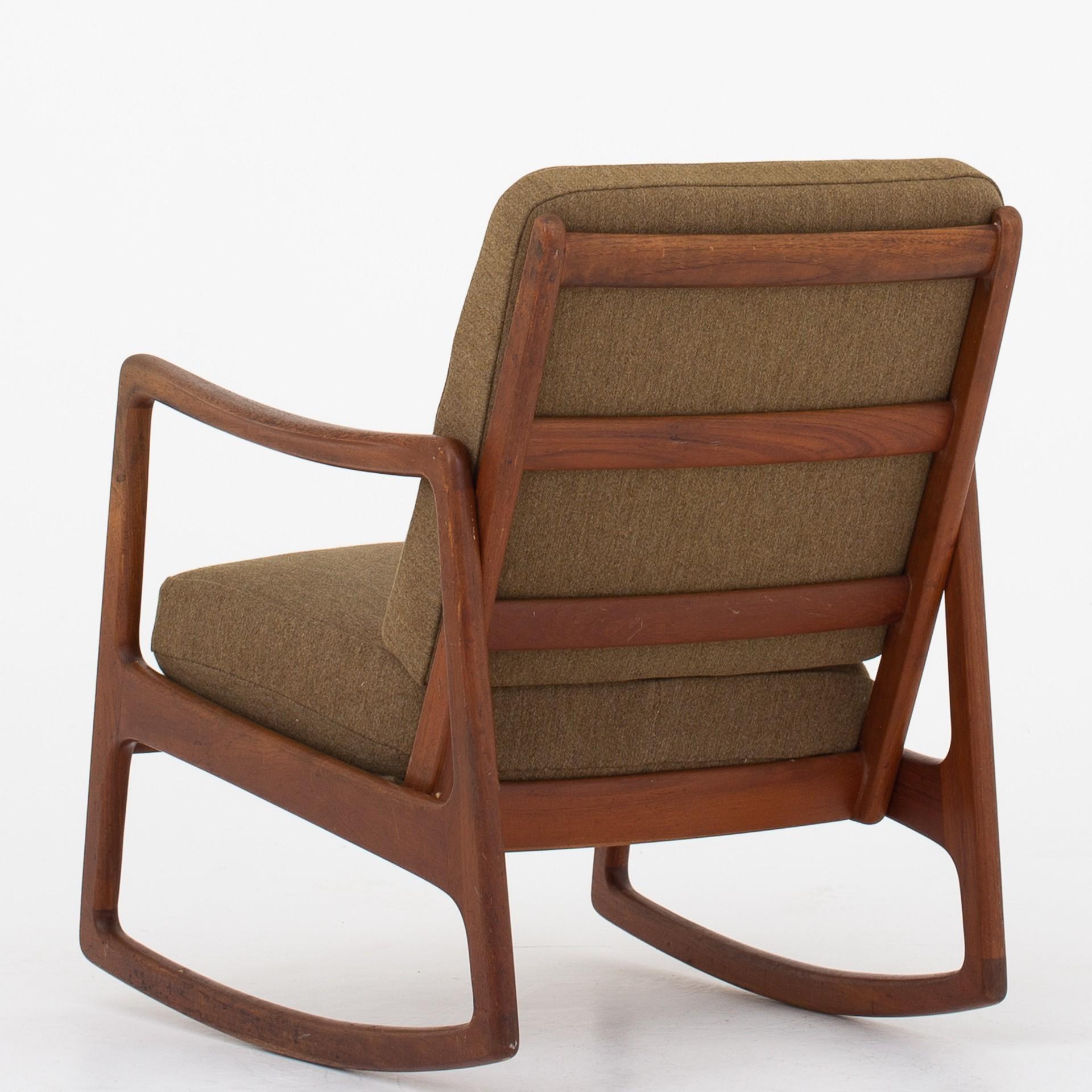 FD 110 - Rocking chair in teak with brown cushions of wool. Maker France & Daverkosen. Designed 1951.