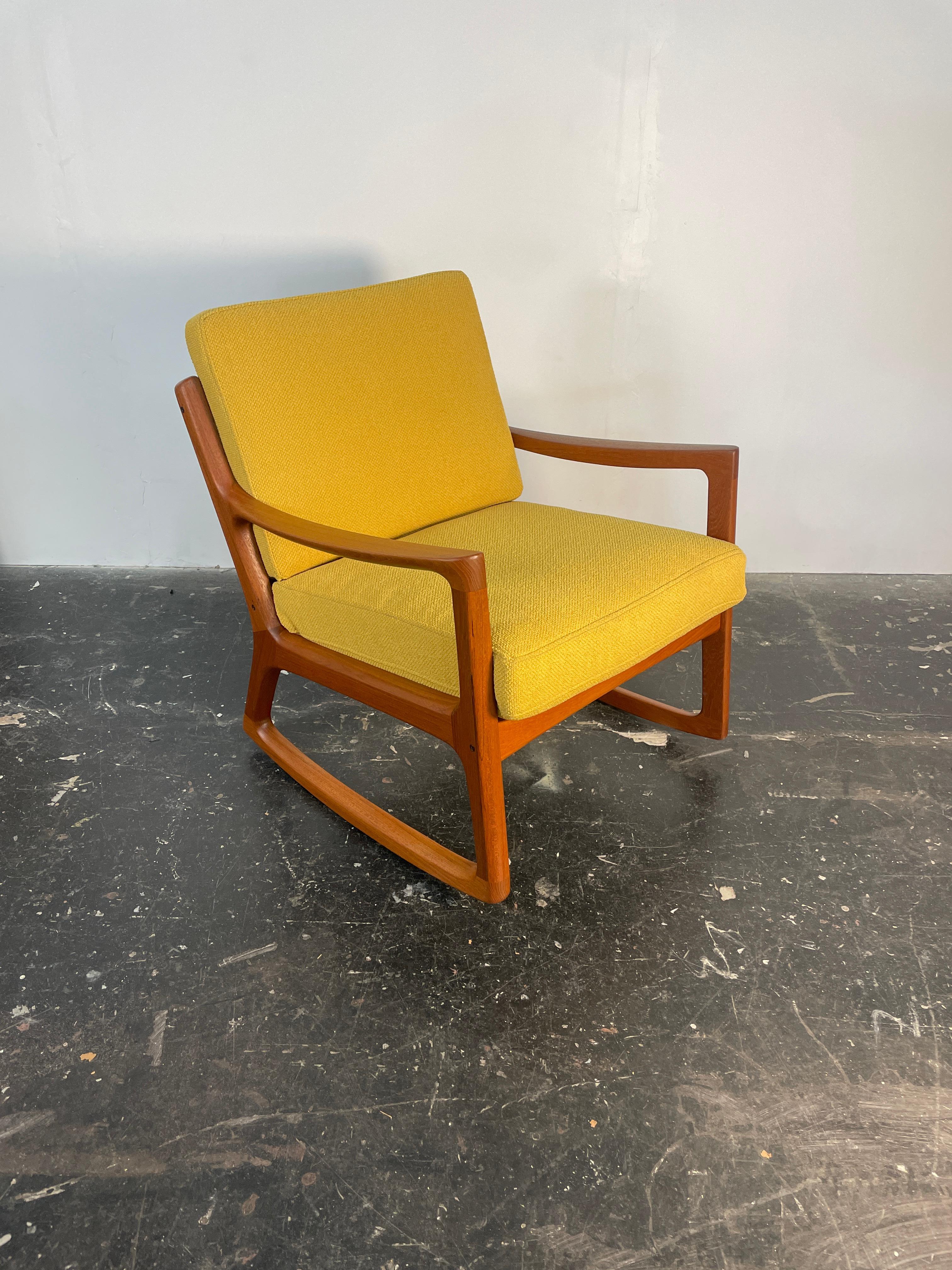 Danish Rocking Chair by Ole Wanscher in Solid Teak, Denmark Circa 1950's For Sale