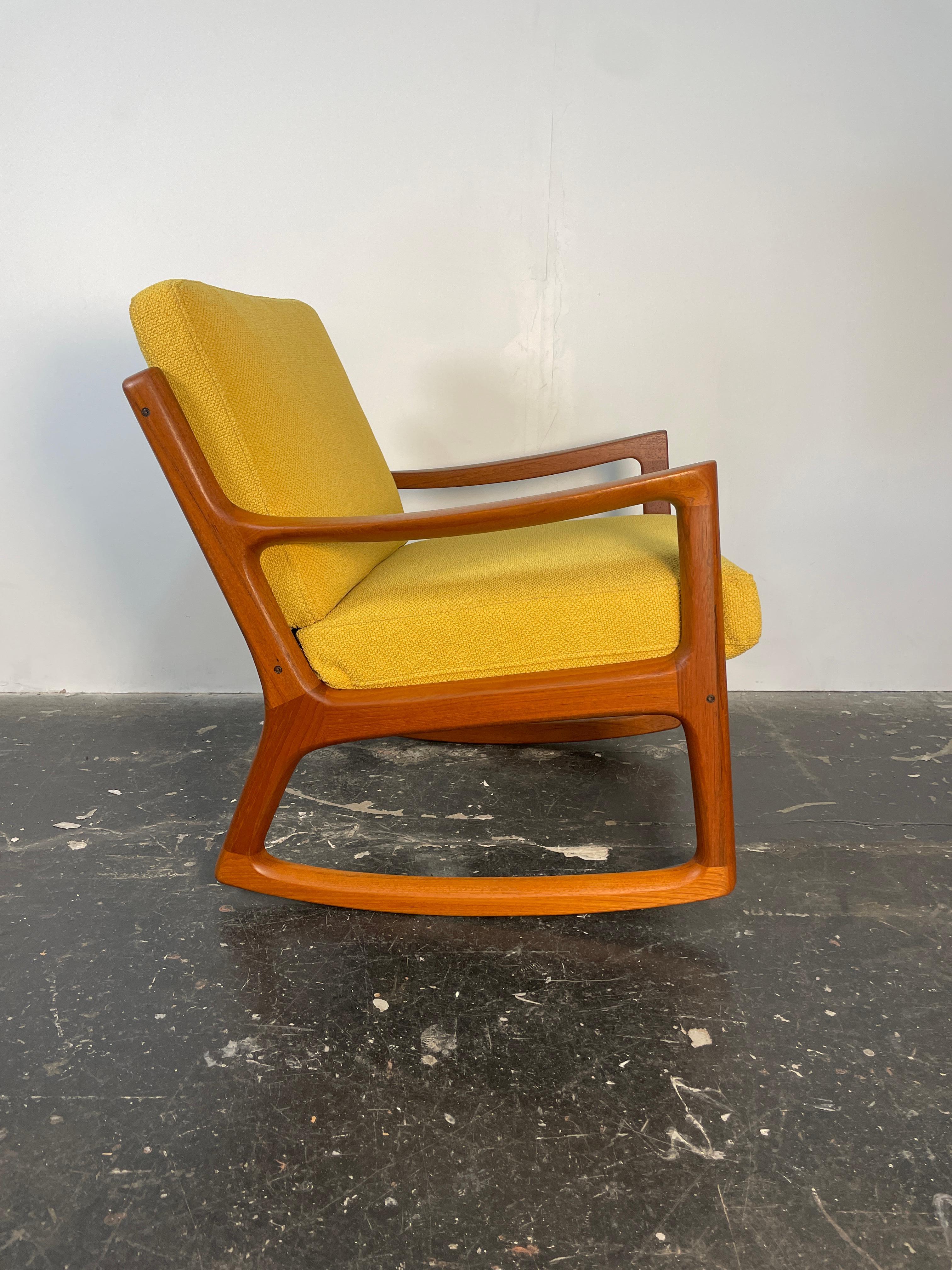 Rocking Chair by Ole Wanscher in Solid Teak, Denmark Circa 1950's For Sale 1