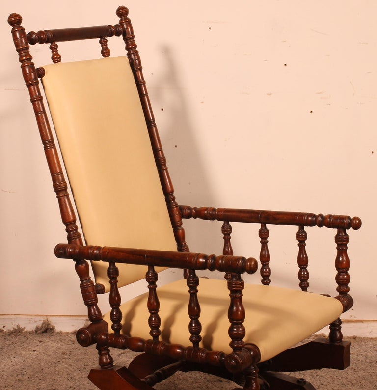 Rocking Chair Covered with Leather Early 20 Century For Sale at 1stDibs
