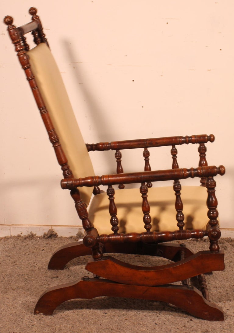 Rocking Chair Covered with Leather Early 20 Century For Sale at 1stDibs