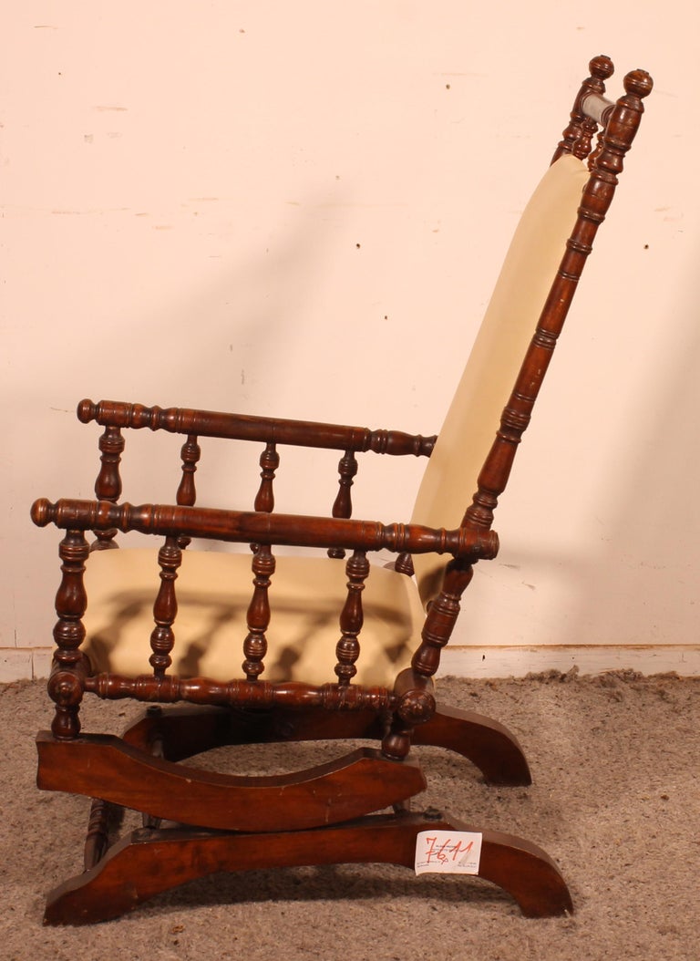 Rocking Chair Covered with Leather Early 20 Century For Sale at 1stDibs