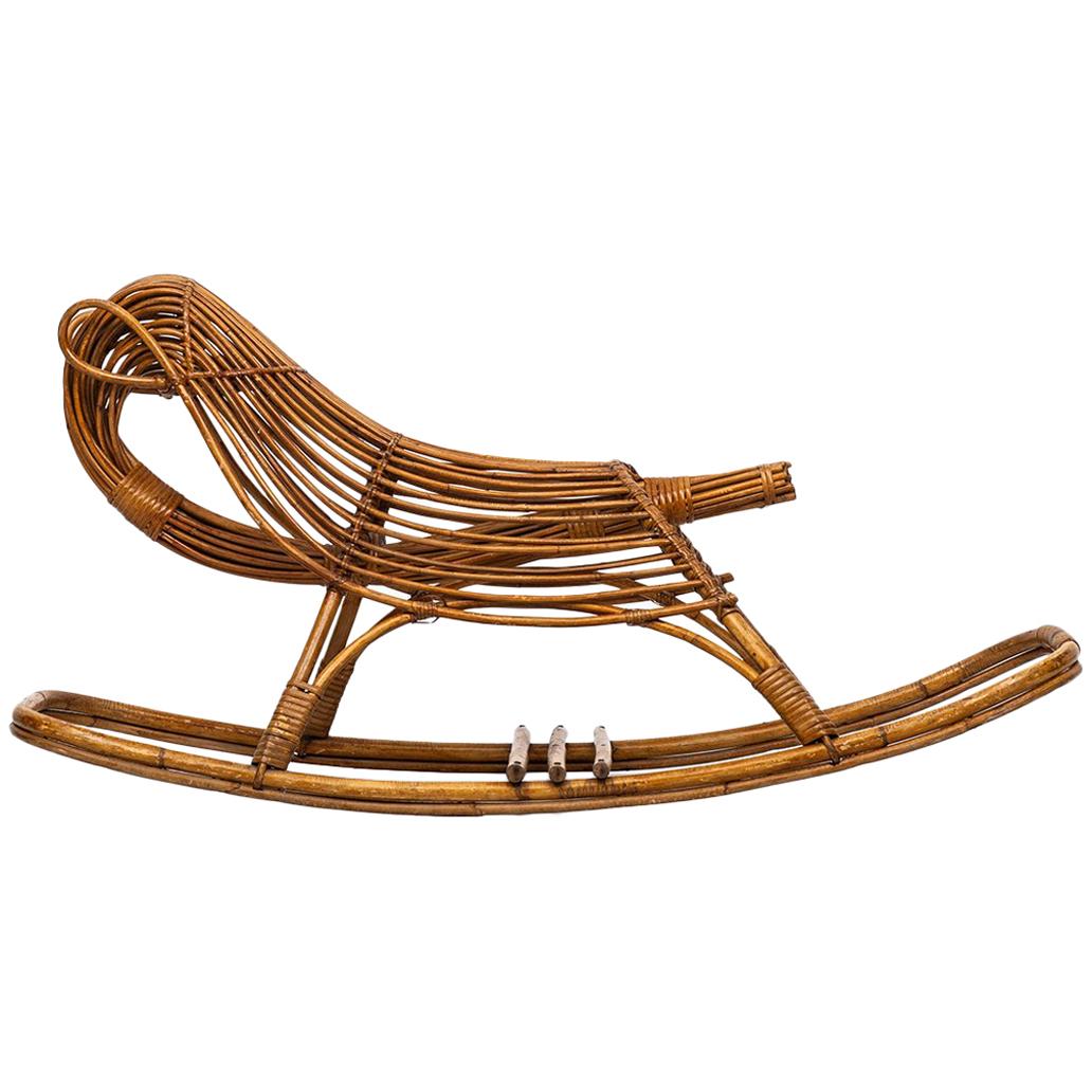 Rocking Chair for Children in Rattan Produced in Denmark