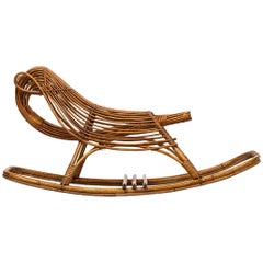 Vintage Rocking Chair for Children in Rattan Produced in Denmark