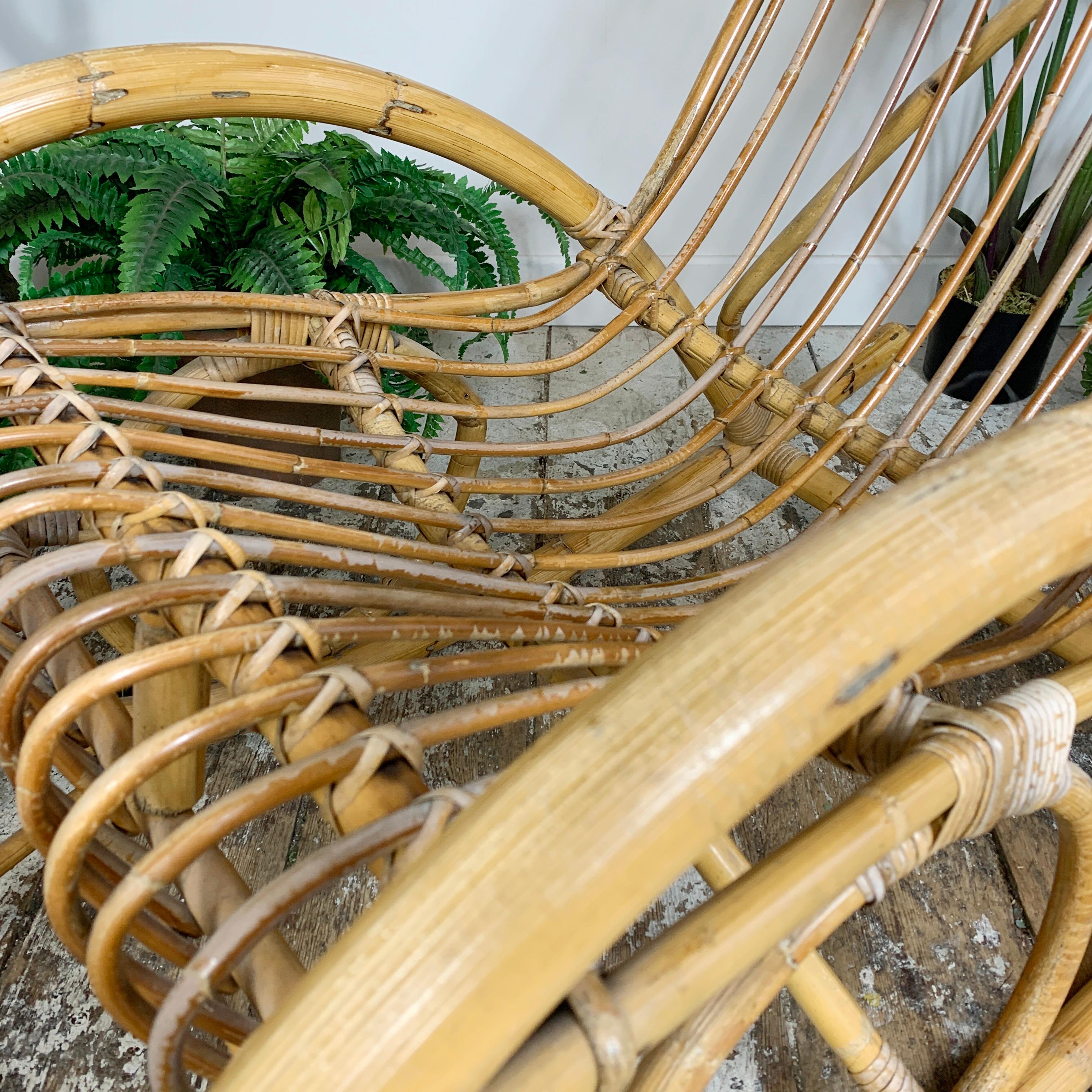 Rocking Chair in Bamboo and Rattan Attributed to Franco Albini, 1950’s In Good Condition For Sale In Hastings, GB