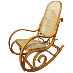 Rocking Chair in Beech and Vienna Straw, Original from 1970