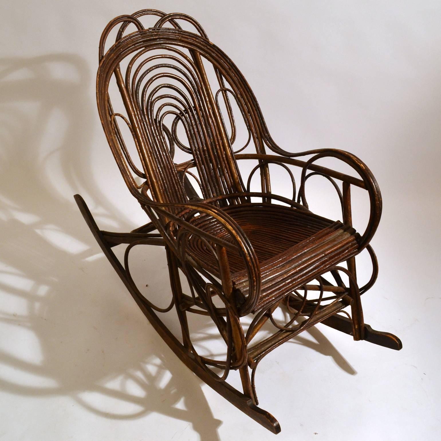 Scandinavian Modern Rocking Chair in Bentwood Willow, Swedish, 1900-1920
