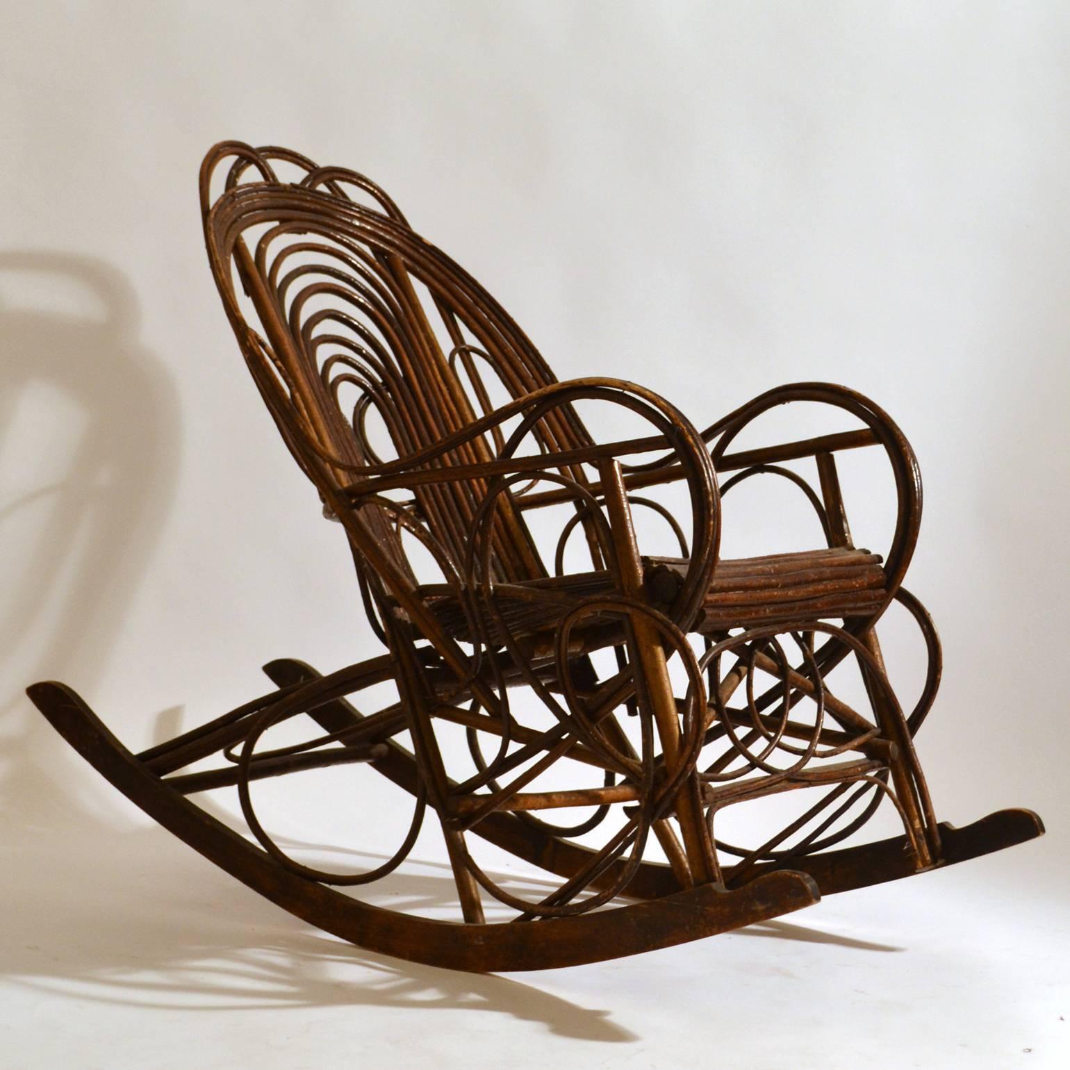 Rocking Chair in Bentwood Willow, Swedish, 1900-1920 3