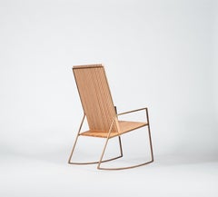 Rocking Chair in Laser-Cut Burnish Brass Plated Steel and Oak Slats