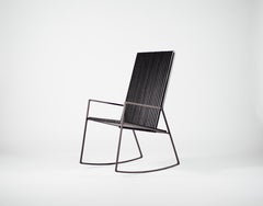 Rocking Chair in Laser-Cut Blackened Steel and Black Oak Slats