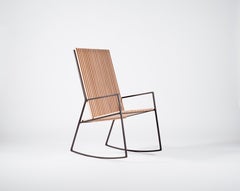 Rocking Chair in Laser-Cut Blackened Steel and Oiled Oak Slats