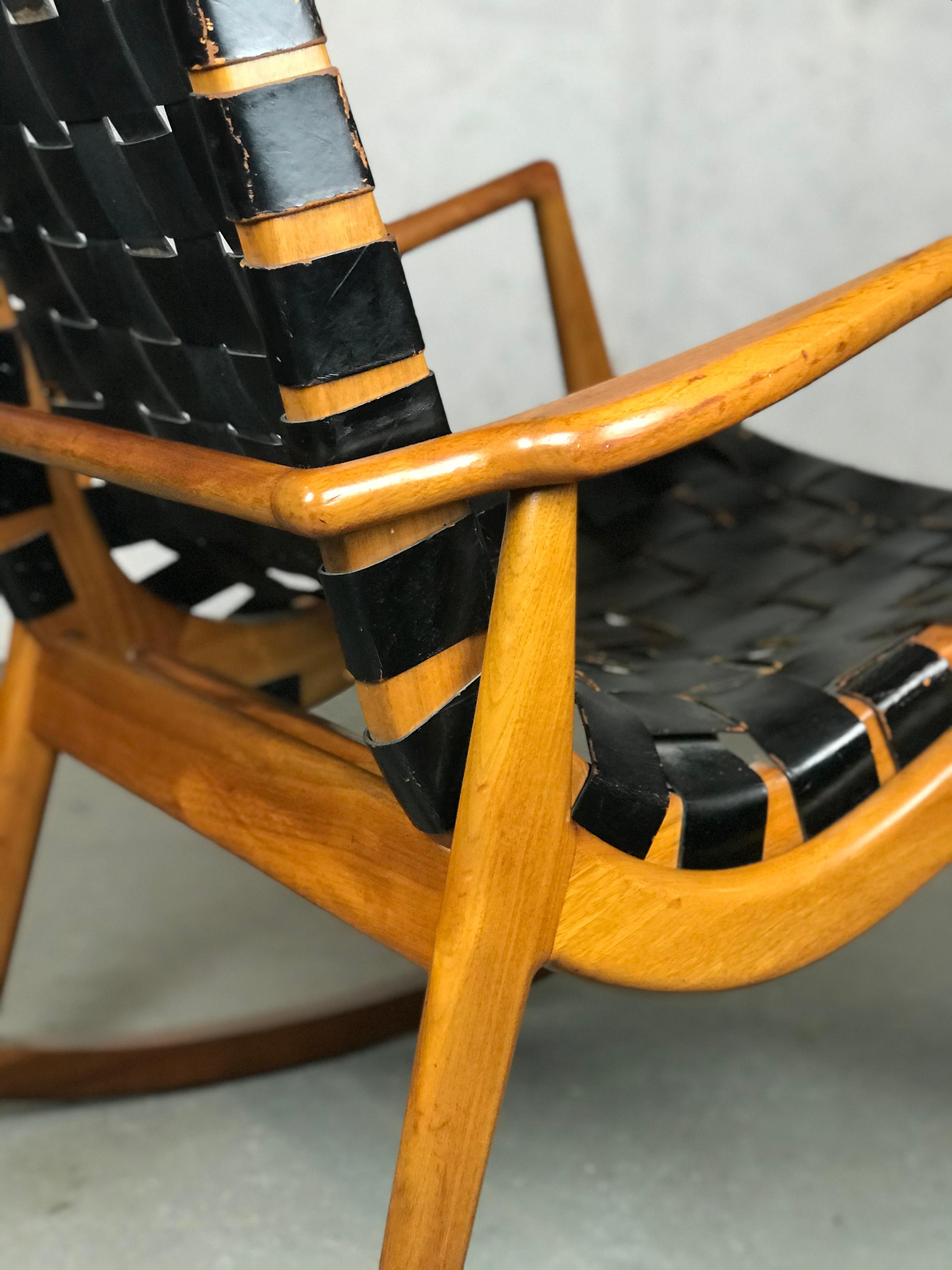 mid century leather rocking chair